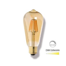 Ecolite 7,5w E27 ST64 Rustik Dim Edilebilir  FILAMENT GOLD Led Ampul - ST64.GD.7,5W.22K.D